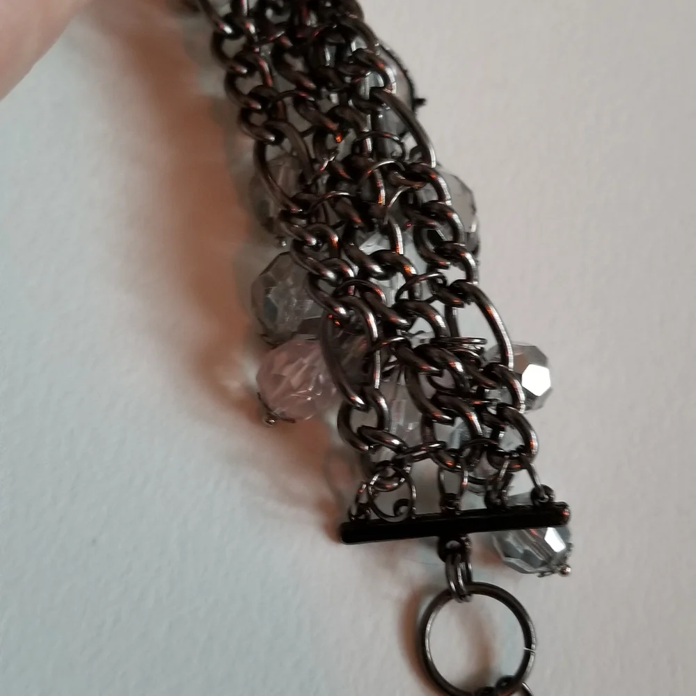 Charm bracelet crystals dark silver tone metal